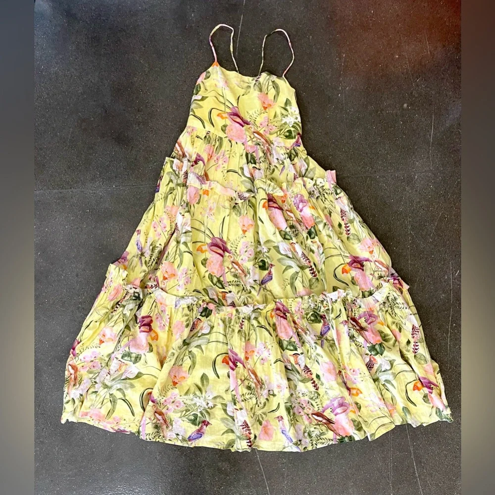 Cara Cara Midi Yellow Harbour Island Dress In Tropical Birds SMALL - Picture 11 of 16